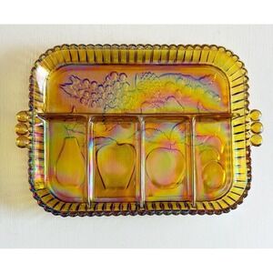 Vintage Indiana Amber Glass Vegetable Tray With Scalloped Edges From 1960's-70's